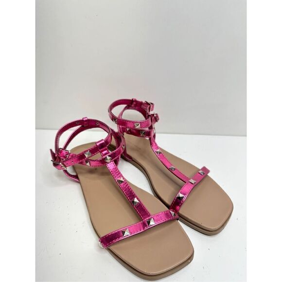 14th & Union Sandals‎ Womens Size 7 Finley Metallic Pink Studded Detail - Picture 1 of 8